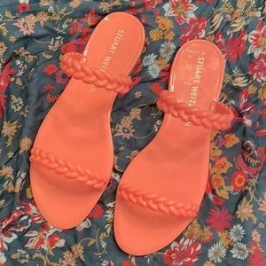 Brand New Stuart Weitzman Braida Sawyer Jelly Sandals Braided Strap Slides Peach